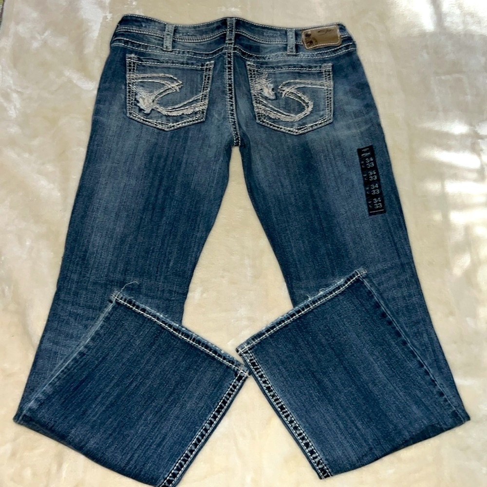 NWT SILVER JEANS👖 DISTRESSED RIPPED BOOTCUT TUESDAY JEANS Women’s 14 W34 L33 - Picture 3 of 15
